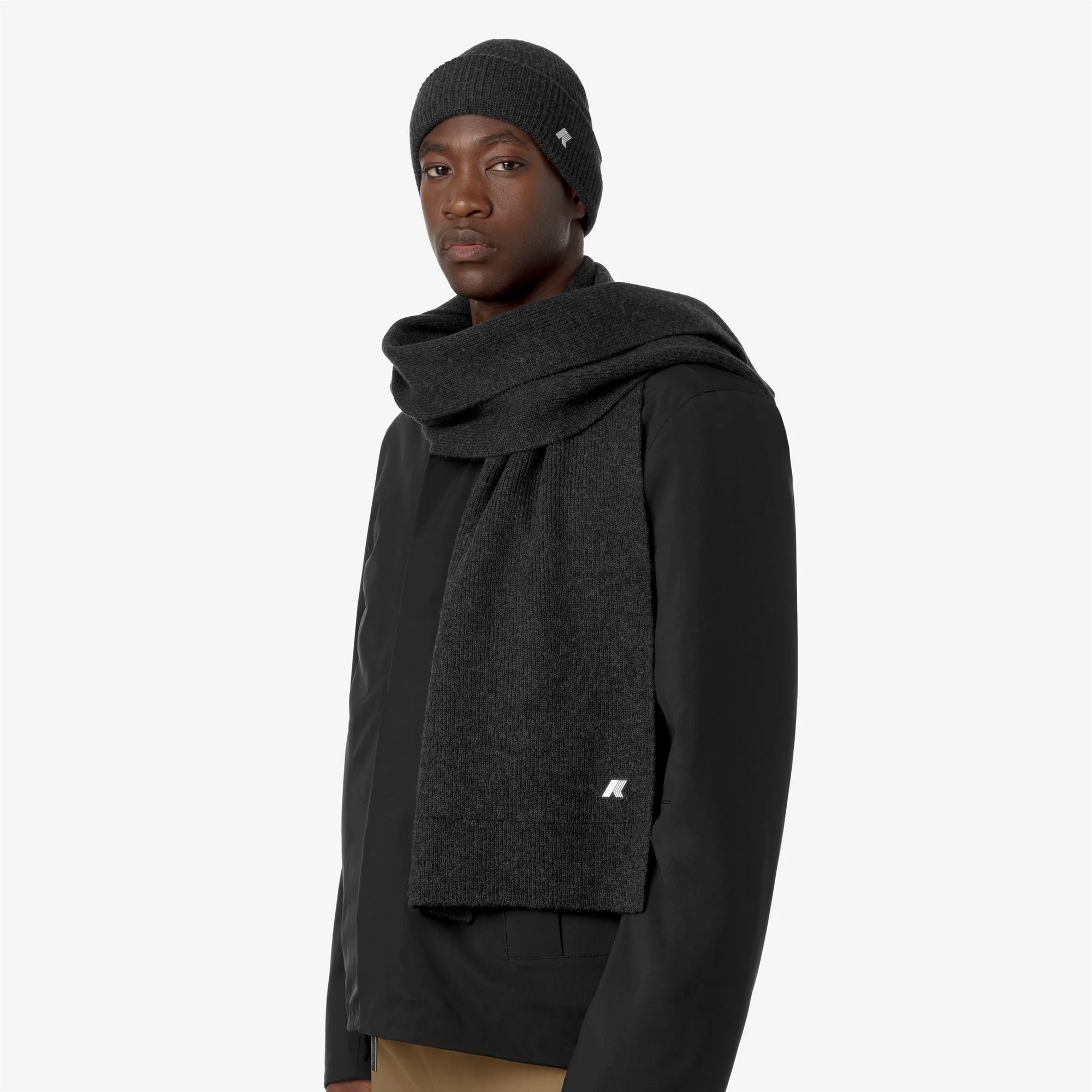 ETIENNE CARDIGAN STITCH WOOL - Scarves - SCARF - Unisex - BLACK PURE MELANGE - Image 2