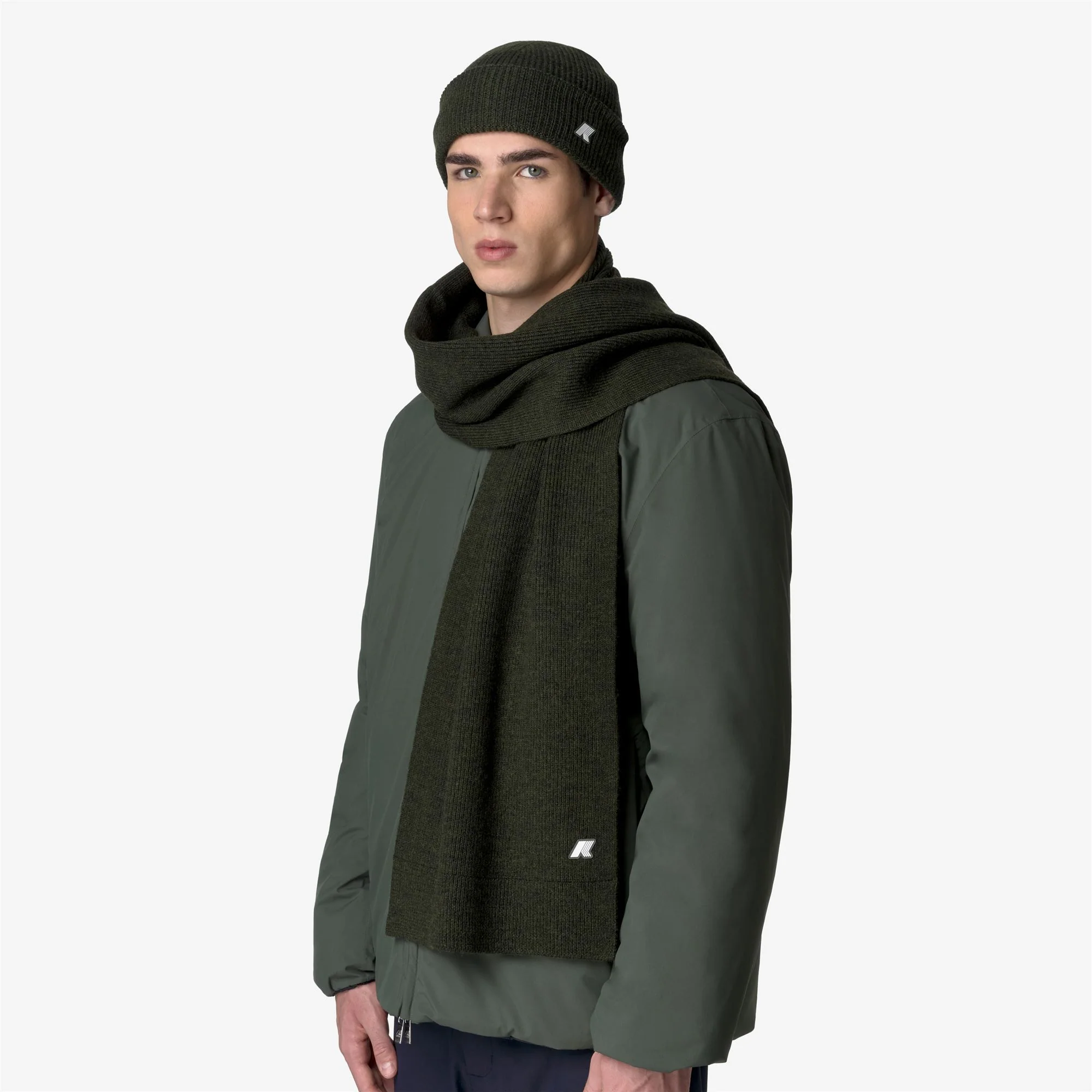 ETIENNE CARDIGAN STITCH WOOL - Scarves - SCARF - Unisex - GREEN BLACKISH MELANGE - Image 2