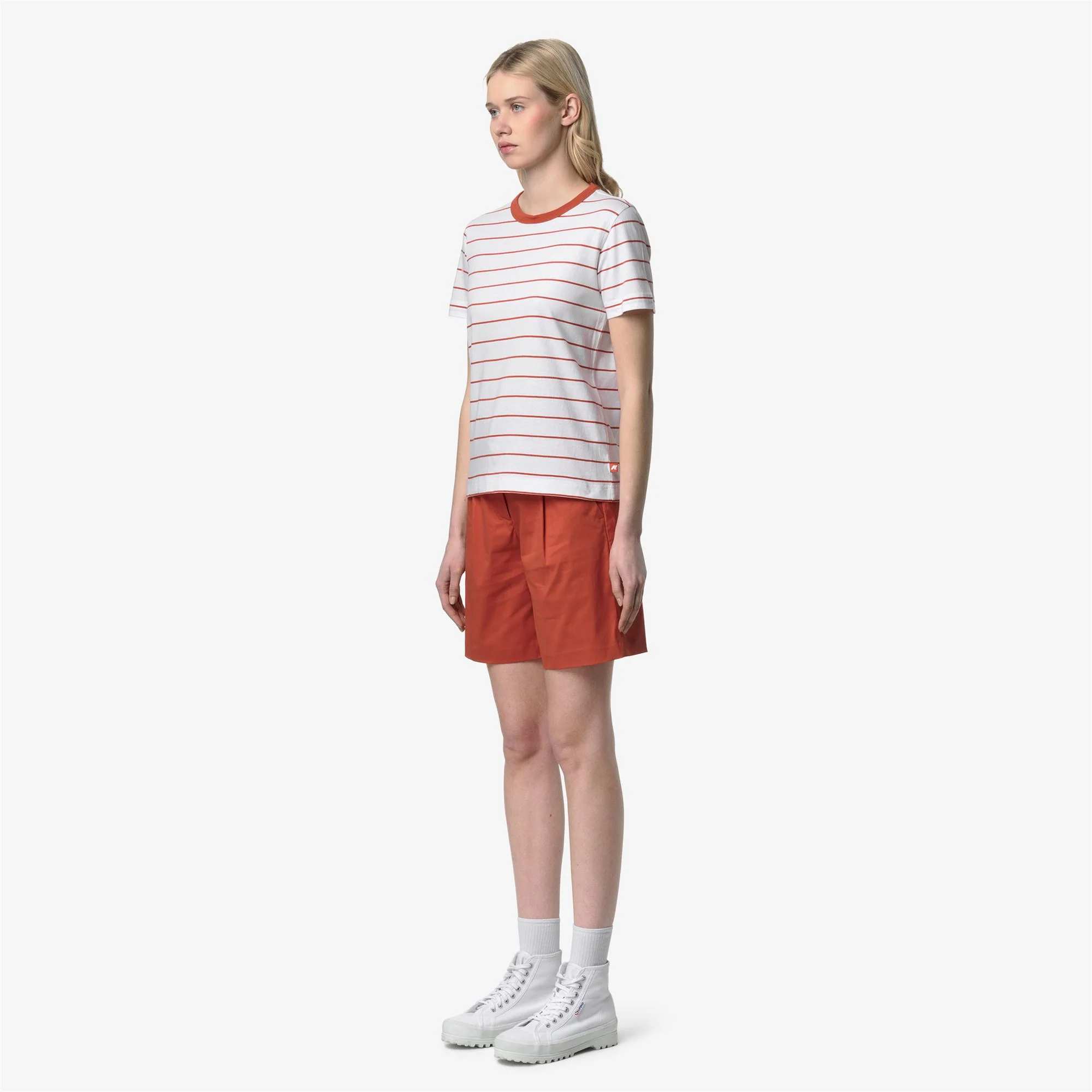 ELODIE MID STRIPES JERSEY - T-ShirtsTop - T-Shirt - Woman - WHITE-ORANGE BROWNISH