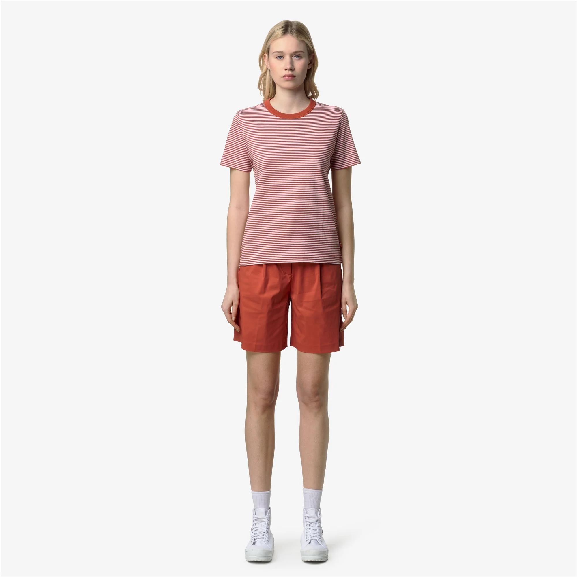 ELODIE SLIMLINE JERSEY - T-ShirtsTop - T-Shirt - Woman - WHITE-ORANGE BROWNISH